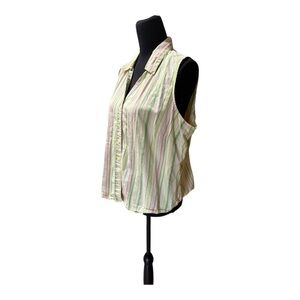 Basic Editions Striped Sleeveless Button-Up Top